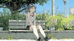 公園のベンチでひとり静かにくつろぐ若い女性｜1947515-7331