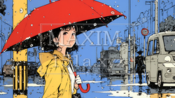 雨の日に傘をさして歩く若い女性｜1912890-8542