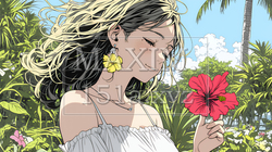 ハイビスカスと若い女性｜2056851-9750
