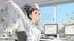 仕事の合間にストレッチ（伸び）をする女性 | 1885061-16702