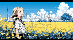 春風の中、菜の花畑にいる制服姿の女子高生 | 1885906-15360