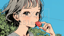 イチゴを摘んで食べている若い女性 | 1886196-8512
