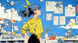 楽しい予定を考える女性｜カレンダーを見ながら計画を立てる若い女性のイラスト | 1888468-20461