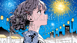打ち上げ花火を見ている浴衣を着た若い女性