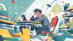 経済的に追い詰められ、部屋で悩む男性 | 1916568-13956