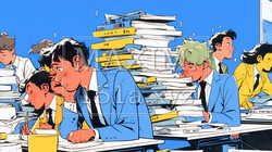 深夜残業で疲弊する会社員｜過労とストレスに悩むビジネスパーソン（ブラック企業イメージ） | 1919224-17375