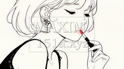 化粧をしている（口紅をつけている）若い女性（シンプルな色使い）