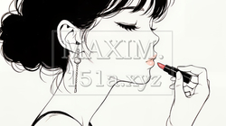 化粧をしている（口紅をつけている）若い女性（シンプルな色使い） | 1952813-11452