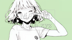 アイドルのように顔の横でピース＋ウィンクしている若い女性（シンプルな色使い）