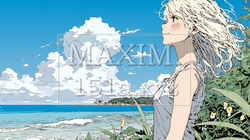 夏の海と入道雲と若い女性 | 1969773-10831