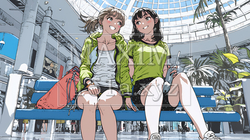 女友達と一緒にショッピングモールを歩き回る若い女性 | 1977457-16781