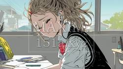 学校でイジメられ、気落ちしている女子高生 | 1981736-8156