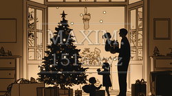 仲良し親子の楽しいクリスマス（シンプルな色使い）