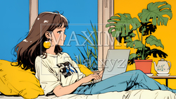 ワーケーション：休暇を楽しみながら仕事をしている女性 | 1993986-8615