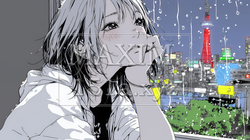 思案・反省・諦め；窓から流れ落ちる雨粒を見つめる若い女性 | 1997269-15322
