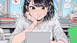 スマホでメールを読みながら唇を噛んでいる神経質な女性。表情には不安が漂っている。