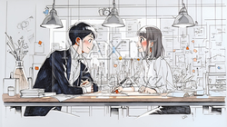 OJT：上司から仕事の手順の説明を受けている女性社員（シンプルな色使い） | 2000201-10645