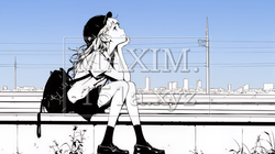 若い女性が佇む都市の街角（シンプルな色使い）｜2012473-10143