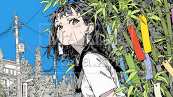 七夕飾りと制服を着た女子高生