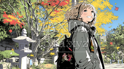 紅葉の小径を歩く若い女性｜2072584-15776