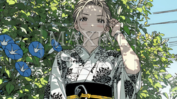 アサガオと浴衣姿の若い女性 | 2024849-9716