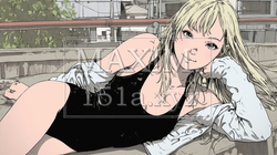 黒いレオタード姿でベランダに横になっている若い女性
