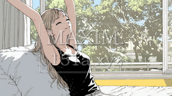 のんびり・ゆったり：朝日を浴びベッドで寛いでいる若い女性 | 2026516-10449