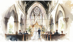 教会での結婚式の水彩画 | 2056525-4247