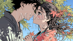 秋の紅葉の下でキスをしている若い恋人たち｜2075611-17670