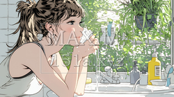 洗面所で朝の洗顔をする女性 | 2067918-16883