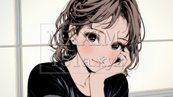 頬を赤らめて、照れ笑いする若い女性 | 2074395-14061