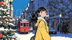 ホワイトクリスマスの街を歩く若い女性 | 2087574-6651