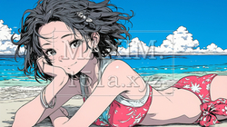 南国の海岸にビキニ姿でいる若い女性 | 2093517-5281