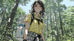 初夏の森でトレッキングを楽しむ若い女性｜新緑とアウトドアの爽やかなライフスタイル | 2103686-17571