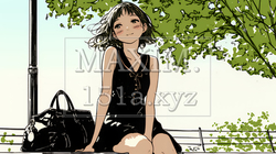 公園のベンチでひとり静かにくつろぐ若い女性（シンプルな色使い）｜2131054-5899