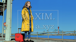 新天地に旅立つため鉄道のプラットフォームに立つ若い女性