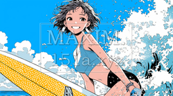 ライフセーバーもしくは南国の海で晴れた日にサーフィンをしている若い女性