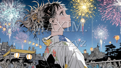 打ち上げ花火を見ている浴衣を着た若い女性 | 2147981-9332