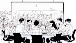 社内の打合せ・会議・ミーティング（シンプルな色使い）