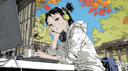 美しい紅葉の中でもPCを手放せない若い女性 | 2169107-6228