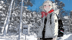 雪の積もる田舎道を歩いている若い女性 | 2170533-13121