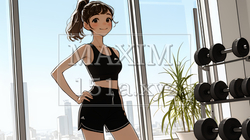 休日にジムで軽く運動する若い女性（シンプルな色使い） | 2171107-16299