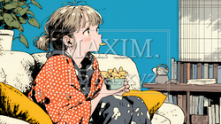 ポテトチップスをつまみながら、ひとりでビデオを観る若い女性 | 2172799-15872