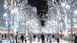 ホワイトクリスマスの都会の夜