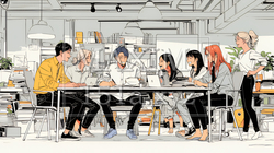 資料を見ながら打ち合わせをする会社員｜オフィスのビジネスミーティングイメージ | 2194091-17200