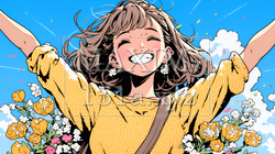 両手を広げて喜んでいる陽気な若い女性 | 2195108-8124