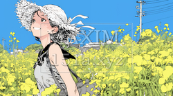 菜の花畑にいる若い女性 | 220028-7747