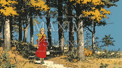 紅葉の小径を歩く若い女性｜226292-17585