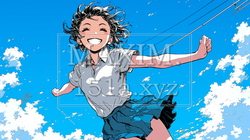 嬉しくて楽しくて飛び跳ねている若い女性