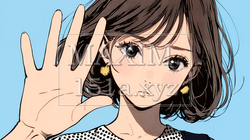 手のひらを相手に向けて見せるジェスチャーをして拒否の意思を表している若い女性｜2340584-11725